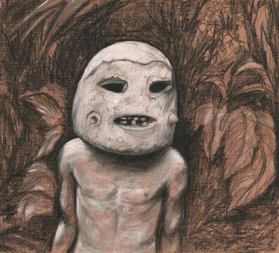Drawing of a man from Asaro Mudmen tribe, also known as the Holosa. Tribal culture