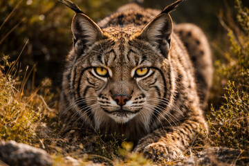 Obraz premium Close-up of a lynx stalking in natural habitat
