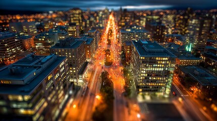 Obraz premium Cityscape at Night - A Vibrant Urban Landscape Illuminated.