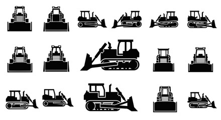 Bulldozer Icons Set: Construction Machinery Vector Graphics © budi