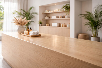 Fototapeta premium Minimalist spa interior with natural elements and soothing decor