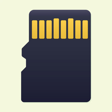 Micro SD Card Icon - Dark Purple with Gold Contacts. Minimalist Gradient Micro SD Memory Card Vector Icon