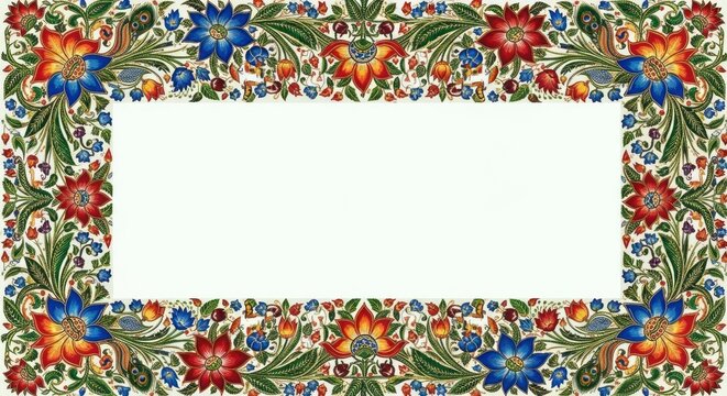 Ornate Floral Border Design with Vibrant Colors and Intricate Details.