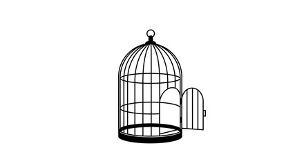 Fototapeta premium An open birdcage symbolizing freedom and escape from confinement, representing opportunities and the ability to soar