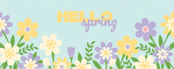 Spring cutest card or poster for the spring holiday with wildflowers. Floral art template for Womens Day March 8, Easter, birthday and Mothers Day © Iuliana