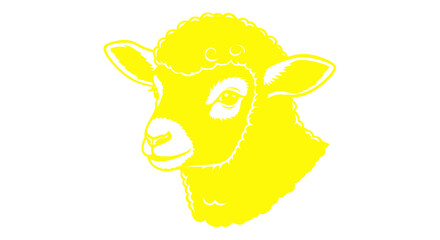 Yellow Sheep Head Silhouette on White Background, Cute Farm Animal Portrait © budi
