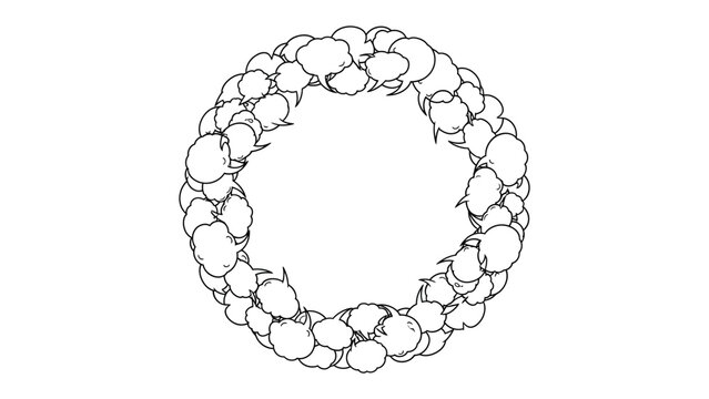 Abstract Circle of Conversation: A unique visual of connected speech bubbles, symbolizing a global dialogue. A seamless array of interconnected ideas and thoughts, forming a harmonious unit.