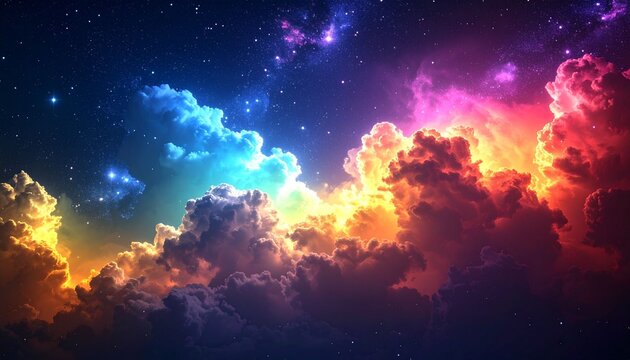 Colorful cloudscape with bright starry sky