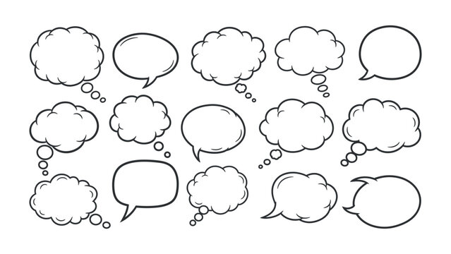 Thinking Out Loud: A collection of various comic speech bubbles expressing a wide range of thoughts and ideas, perfect for visual storytelling. 