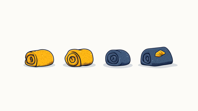 Four stylized, rolled objects of varying colors, isolated on white. Graphic illustration