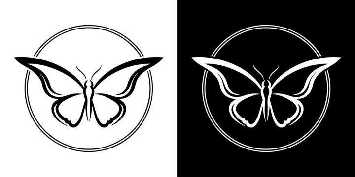 Black and white butterfly logo design with circular frame