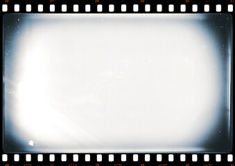 35mm photo film strip with white dusts and scratches and strong lens vignetting, A4 aspect ratio page template with transparent background (PNG image) © andras_csontos