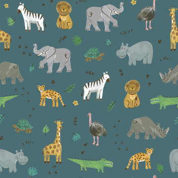 Jungle Animals Seamless Pattern Baby Style