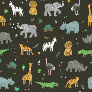 Cute Safari Animal Pattern for Kids Fabric