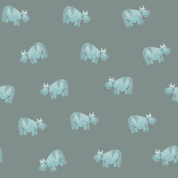 Cute Hippo Seamless Pattern Baby Nursery Style