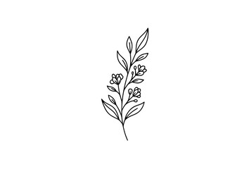 Fototapeta premium Minimalist floral stem doodle icon with elegant hand drawn botanical line art isolated on white background