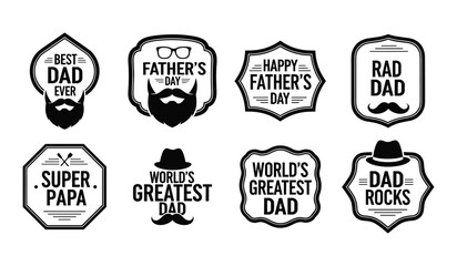 Obraz premium Collection of eight black and white hipster style father's day themed badges with mustaches glasses and hats