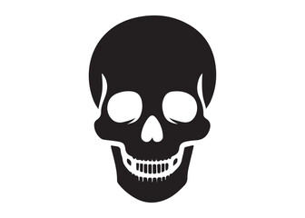 Fototapeta premium skull and crossbones logo silhouette vector, human skull head logo silhouette vector illustration, crossing bones skull silhouette logo, toxic warning logo silhouette design on white background