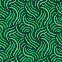 Fototapeta premium Seamless pattern of swirling green lines and curved shapes
