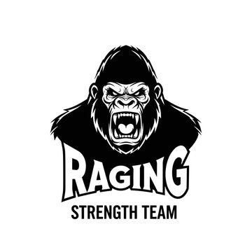 Aggressive Gorilla Head Logo with Text 'Raging Strength Team'