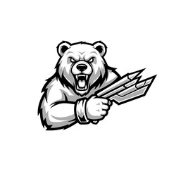 Fototapeta premium Angry Polar Bear Holding Futuristic Weapon Mascot