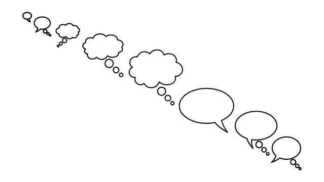 Clouded Thoughts: A visual narrative unfolds as a sequence of thought bubbles ascends diagonally, each representing a stage of contemplation. From simple ideas to expansive thoughts.