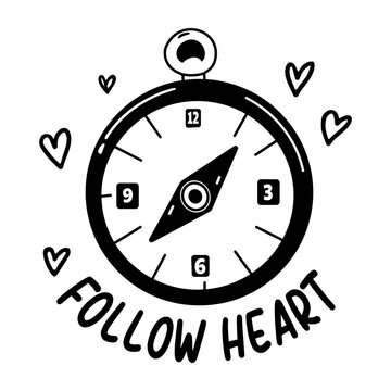 A glyph sticker of compass with text "follow heart"

