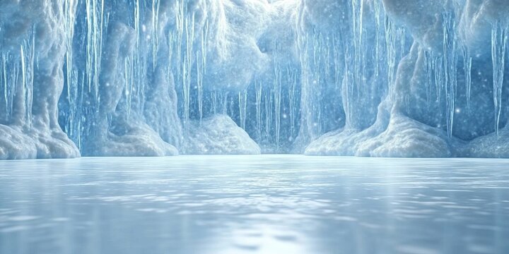 Icy Surface Tunnel in a Winter Wonderland Room with Captivating Light Effects and Icicles