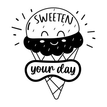 A glyph sticker of cute ice cream with &ldquo;sweeten your day&rdquo; typography


