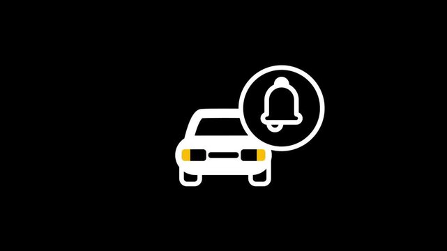 A car icon overlaid with a bell notification symbol indicating a vehicle-related alert or automotive warning has been triggered