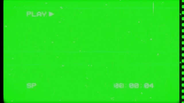 Vintage Camcorder Recording Interface with Green Screen Display and Timecode Overlay Effect