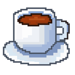 Fototapeta premium Pixel Art Coffee Cup Icon Retro Hot Drink Illustration