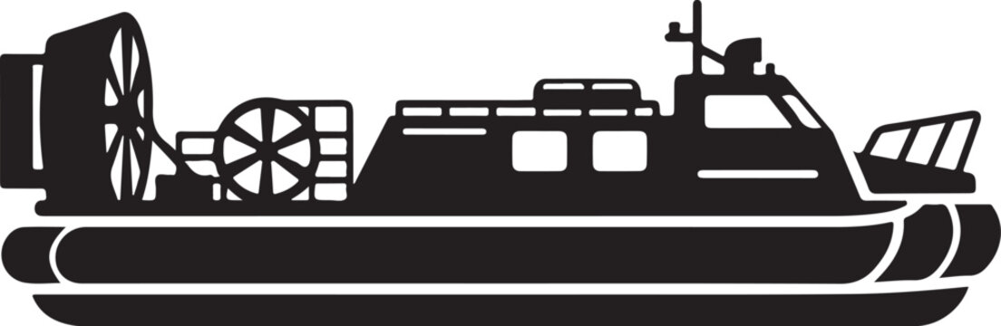Black hovercraft, hovercraft silhouette, vector boat, amphibious vehicle