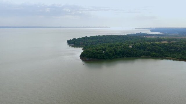 Dense Tropical Forest Of Santuario de la Virgen de Itakua In Encarnaci&oacute;n, Paraguay. Aerial Drone Shot