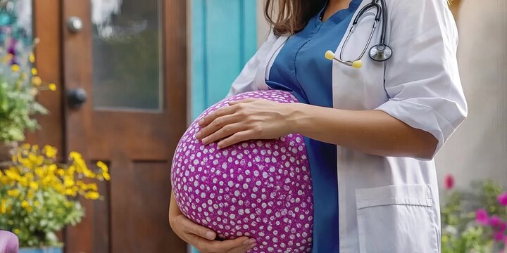 Pregnant Doctor in White Coat Shows Compassionate Care While Discussing Maternal Health Concerns.