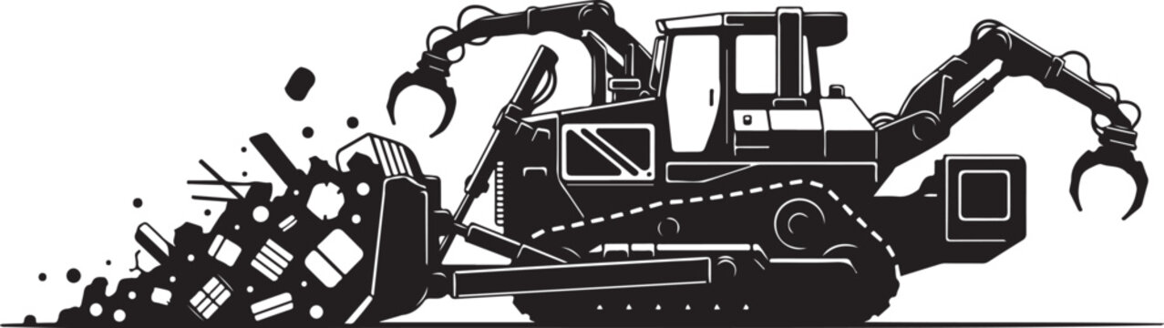 Heavy duty excavator, construction equipment, demolition machine, industrial vector icon