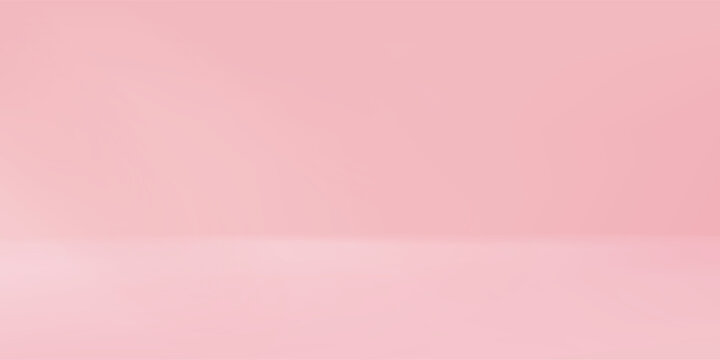 Pink studio room design concept. Light rose platform display background. Wall and floor surface backdrop for presentation, mockup template, product showcase. Soft smooth gradient wallpaper. Vector