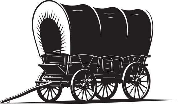 Vintage Covered Wagon, Conestoga Style, Black Vector Illustration, Isolated on White, Transportation Icon