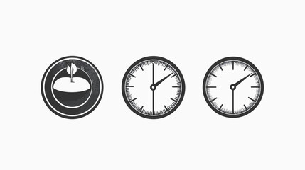 Fototapeta premium A circular icon featuring a sprout in a bowl, plus two clock icons with differing times