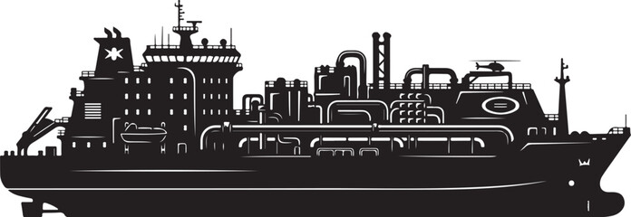 Obraz premium Industrial cargo ship, tanker vessel, black silhouette, industrial transportation, maritime icon