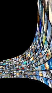 Curved Media Screen Wall Moving Forward - 3d 4k vertical animation (2160 x 3840px)