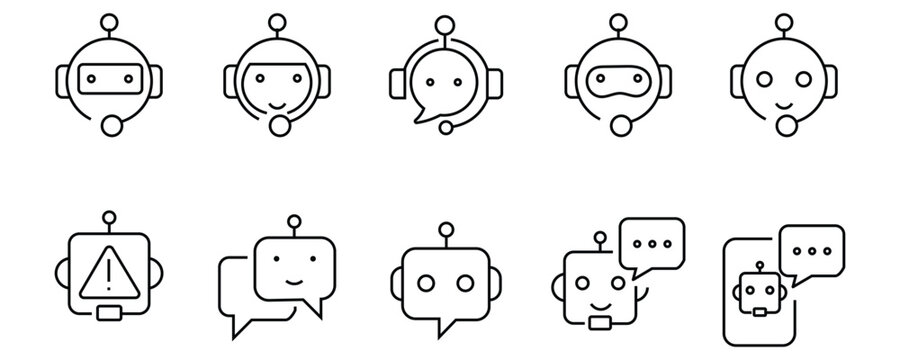 Artificial intelligence icon set. Containing machine learning, data science, AI, virtual assistant, generative AI, technology, Turing test and more. Solid vector icons collection.