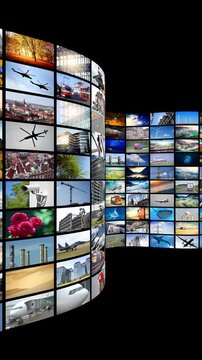 Waving Media Wall Screens Abstract Background - 3d 4k vertical animation (2160 x 3840px)