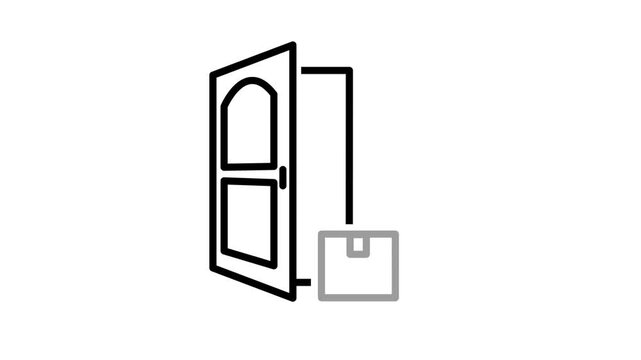 Contactless delivery. Linear icon of front door and package box.
