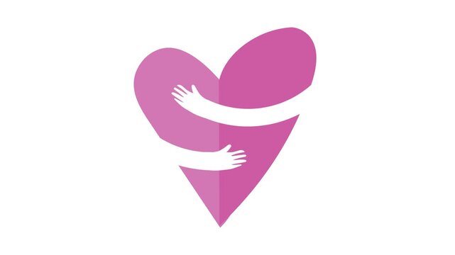 Pink, hugging heart, vector, icon.