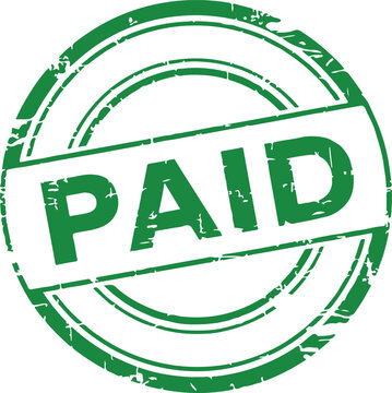 Green circular stamp with paid text and checkmark green stamp