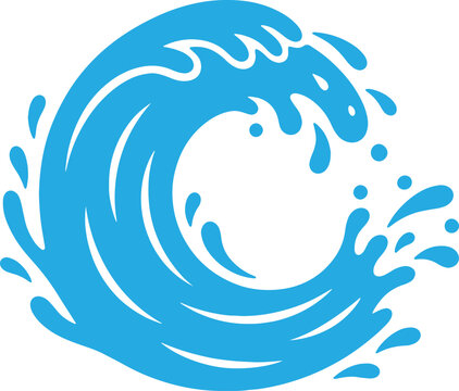 Blue sea water wave with liquid splash and circular curl silhouette icon