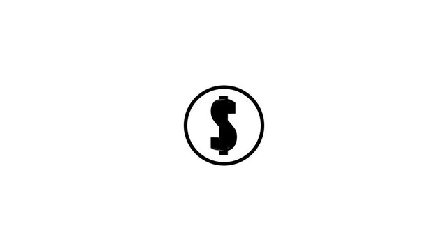 3d Rotating dollar icon animation, Animated black 3D dollar sign icon rotating inside a circle on white background.