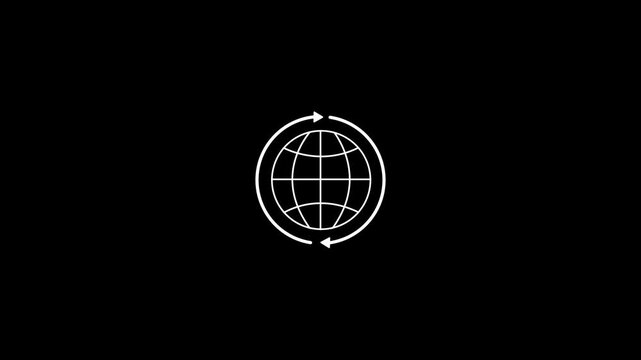 Round globe with 2 sync arrows around icon. Globe symbol silhouette. Internet icon. World international earth globe icon. World icons. Motion graphic design. 4k video.