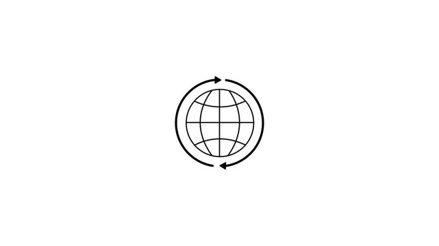 Round globe with 2 sync arrows around icon. on white background, Globe symbol silhouette. Internet icon. World international earth globe icon. World icons. Motion graphic design. 4k video.